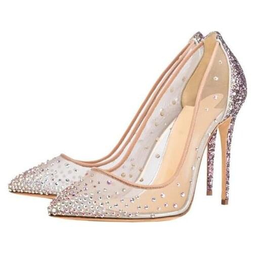 Sexy lady sexy high heel mesh rhinestones wedding shoes pointed toe mesh crystal high heel shoes party shoes wedding shoes