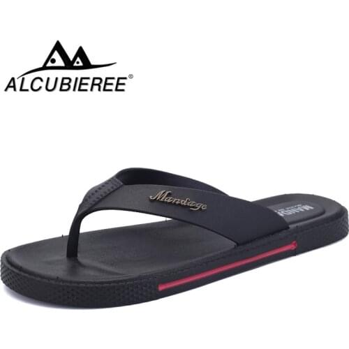 ALCUBIEREE PU Leather Summer Men Slippers Beach Sandals Comfort Men Casual Shoes Fashion Men Flats Flip Flops Zapatos Hombre