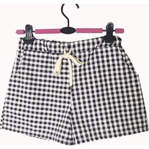 Newly Fashion Women Plaid Shorts Casual Loose Elastic Waist All-Match Summer Cotton Short Pants