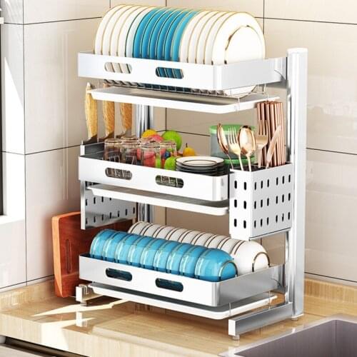 Easily disassembled 304 stainless steel dish rack drain rack, easy to clean, multi-functional double-layer water filter storage