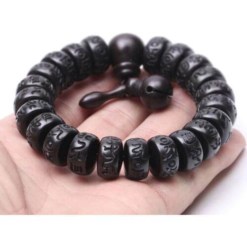 Tibetan Buddhist Male Om Mani Padme Hum Bracelet Wood Mala Prayer Beads Meditation Men Wrist Wooden Bracelet Yoga Jewelry