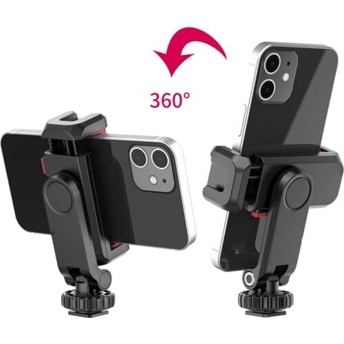 Phone Tripod Mount Holder 360° Rotatable Smartphone Vlog Vertical Shooting Clamp Adapter With Cold Shoe For Mic Fill Light
