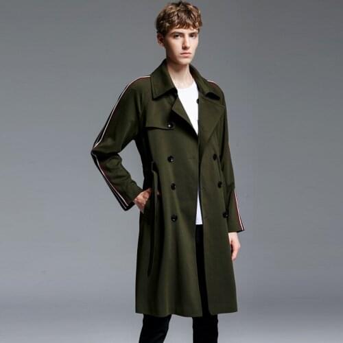 New Mens Coats Autumn Winter Men Long Style Male Windbreaker Fashion Coat Casual Double Breasted Adjustable Waist Man Trench