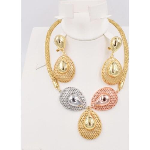 High Quality Dubai Gold 3color Jewelry Set For Women african beads jewlery fashion necklace set earring jewelry