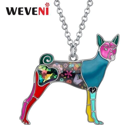 WEVENI Rhinestone Crystal Enamel Alloy Sweet Basenji Dogs Necklace Pets Pendant Fashion Party Jewelry For Women Girls Teens Gift