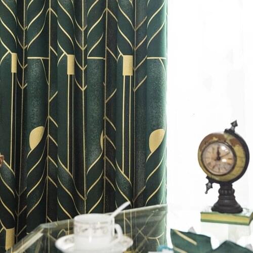 Green Geometric Stripe Blackout Curtains for Bedroom Thermal Insulated Jacquard Darkening Window Treatment Decoration zh493D