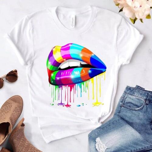 Harajuku Top Women T-shirt Casual Lips Kiss Print Ladies Basic O-collar Short Sleeved Women T-shirt Girl,Drop Ship