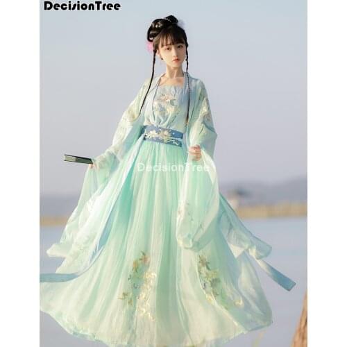 2021 chinese style woman hanfu fairy elegant dance costumes retro water sleeve chiffon embroidery dress han dynasty outfits