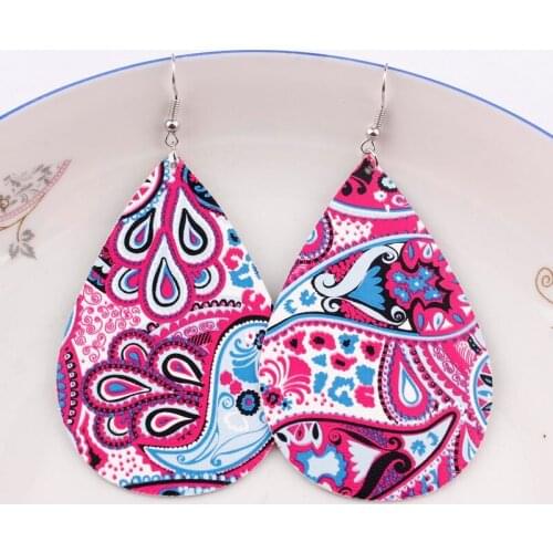 ZWPON 2019 New Large Print Paisley PU Leather Teardrop Earrings for Women Fashion Jewelry Wholesale