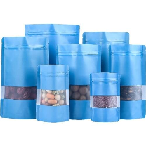 1000pcs/lot Stand up Blue Aluminum Foil Self seal Bag with Window, Metallic Plastic Packaging Pouch for Food Tea Candy Cookie