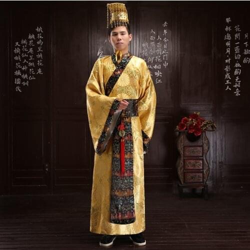 2021 emperor hanfu adult chinese traditional hanfu dress men emperor king stage yellow clothing tang suit costumes mens robe