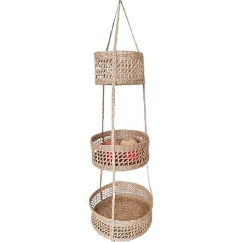 3 Tier Wall Hanging Fruit Basket Handmade Woven Kitchen Storage Container Organizer Fruit And Vegetable Baskets Home Decoration