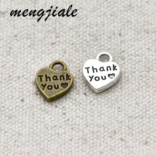 50pcs Two Color Heart Thank You charms for Crafts Making Findings Handmade 12*10mm