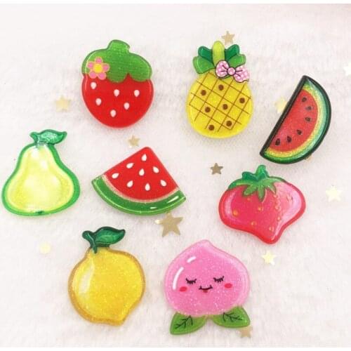 8PCS Mix Colorful Glitter Variety of Fruits Flatback Acrylic Sheet Rhinestone Applique DIY Wedding Ornament Scrapbook Craft
