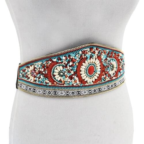Bohemia Ethnic Waist Chain For Dress Slim Colorful Elastic Belly Strap PU Leather Corset Belt Women Body Chains India Jewelry
