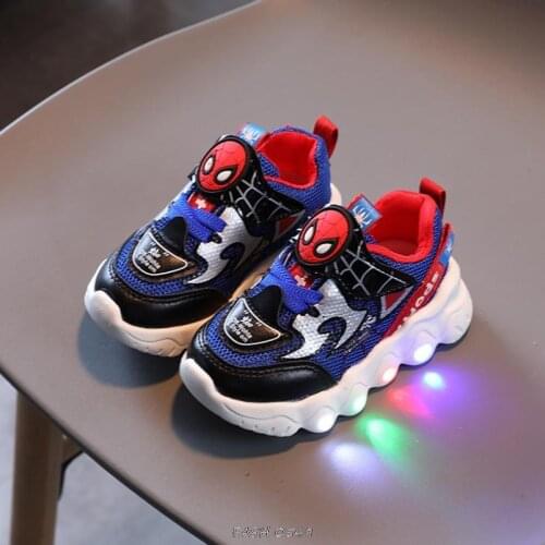 Autumn Cartoon Spiderman Children Luminous Shoes For Boys Girls Kids Glowing Sneaker Led Shoes Mesh With Lights Chaussure Enfant
