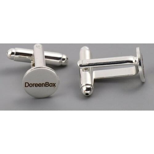 DoreenBox Round Stainless Steel Buckle Cufflinks (Can be set and rotatable) with Box about 26x8 mm-1PC