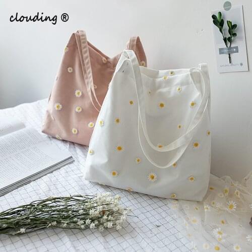 Canvas Mini Shoulder Purses Handbag Cute Shopping Bags for Women 2021 Shopper Female Girls Environmental Reusable Foldable Totes
