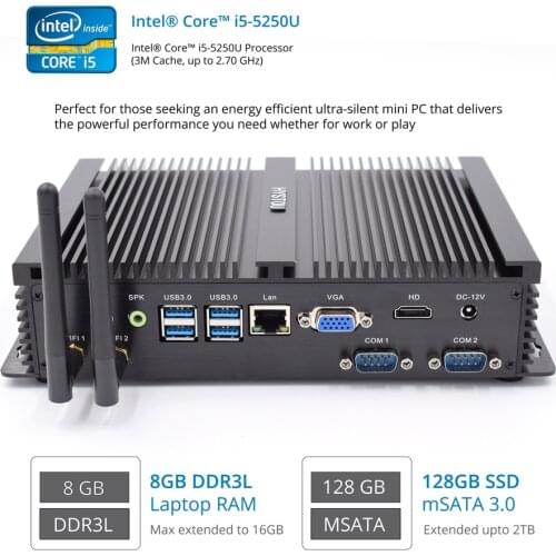 Hystou Fanless Industrial Mini PC Windows 10 i5 4200U i3 5005U i7 5550U Small Computer Host 1 LAN 1 VGA SO-DIMM DDR3L Memory