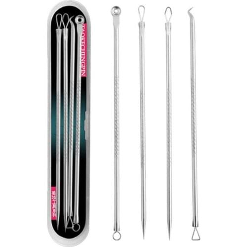 4PCS Acne Blemish Remover Blackhead Extractor Black Dots Cleaner Needles Set Black Spots Pore Cleanser Tool Rose Gold Sliver