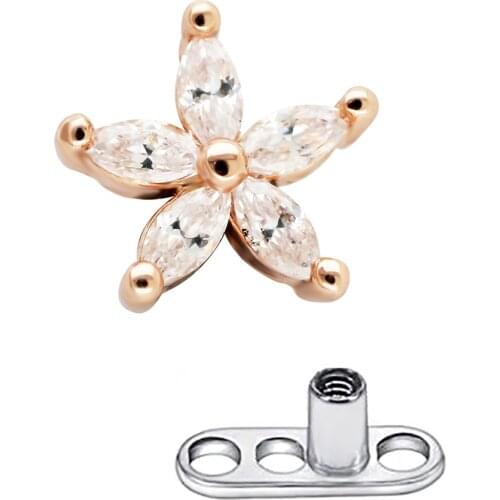 JHJT Dermal Anchor Micro Skin Piercing G23 Titanium Flower CZ Body Jewelry