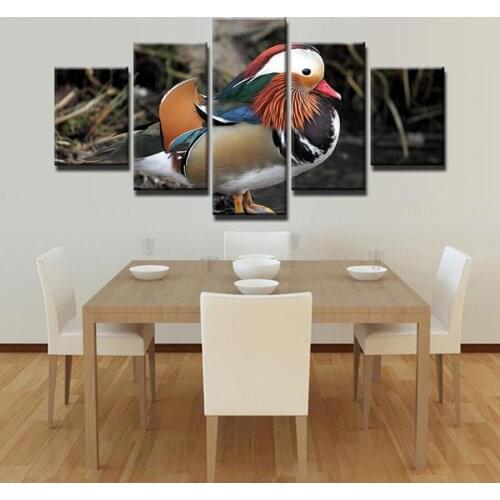Framed Canvas HD Prints Pictures 5 Pieces Mandarin Duck Paintings Animals Birds Poster Home Decor Modern Living Room