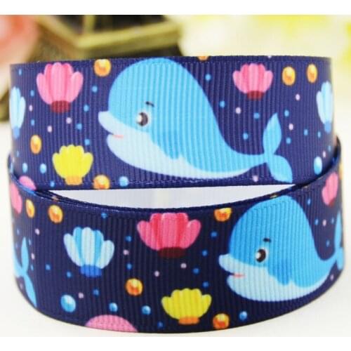 22mm 25mm 38mm 75mm Dolphin cartoon printed Grosgrain Ribbon party decoration 10 Yards X-04263