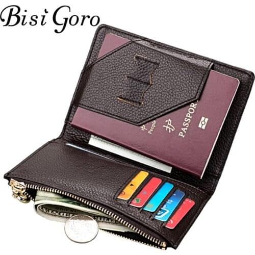 Bisi Goro Leather Passport Cover Folding Travel Wallet Men for Credit Card Checkbook id Holder Ticket Clip Purse Passport Holder