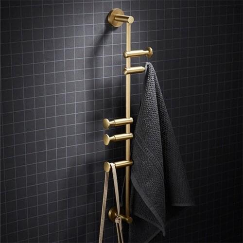 Robe Hooks Solid Brass Row Clothes Hooks Wall Mounted Nail Punched Bedroom Clothes Rack 3-7 Hooks Brushed Gold Bath Hardware