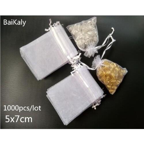 Small Gift bag 1000pcs/lot 5x7 Organza Bags Jewelry Packaging Bags Wedding Party Decoration Favors Drawable Gift Bags & Pouches
