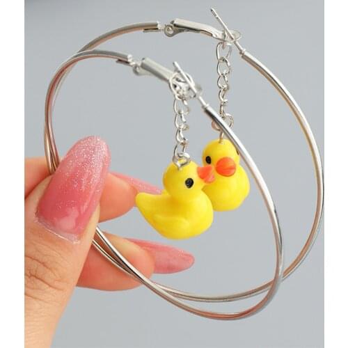 Cute Little Yellow Duck Earrings for Women Mushroom Big Hoop Earring Girl Dangle Hoops Ear Ring Circle Loop Brincos Jewelry Gift