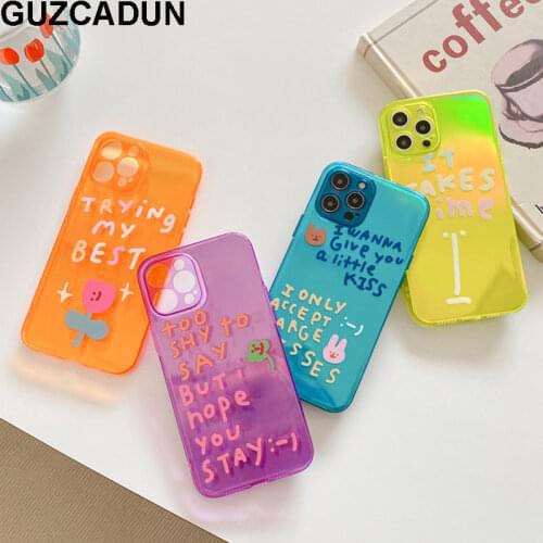 Cute Cartoon Letters Neon Fluorescent Color Phone Case for Iphone 12 11 Pro Max Mini 7 8 Plus Xr Xs Max X Soft TPU Glitter Cover