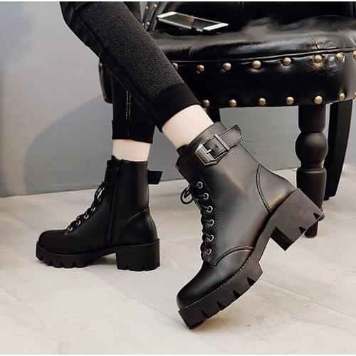 Fashion Leather Boots Woman shoes Winter Warm Lace-up Ankle Boots For Woman High Quality Waterproof Platform Boots 2021