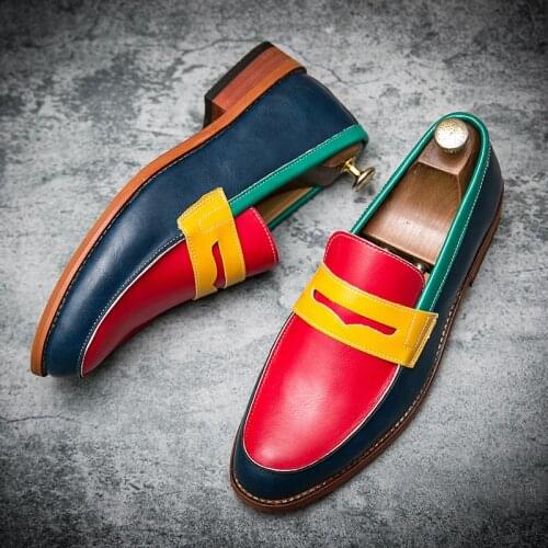 Men Leather Casual Shoes New Designer Mixed Colors Slip-on Large Size Man Leather Dress Shoes Oxford Shoes Loafers 38-47