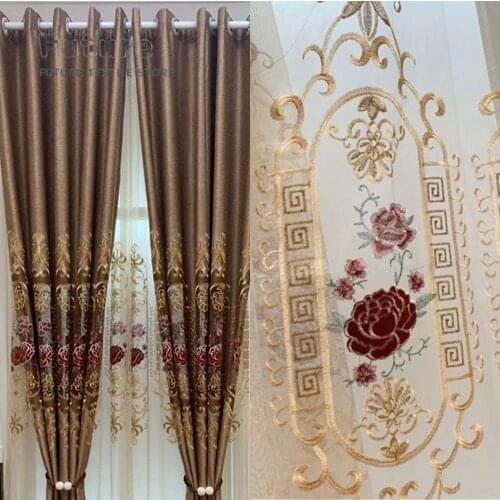 2021 New European-style Chenille Hollow Embroidery Bedroom Living Room Modern Blackout Curtain Fabric Custom Finished
