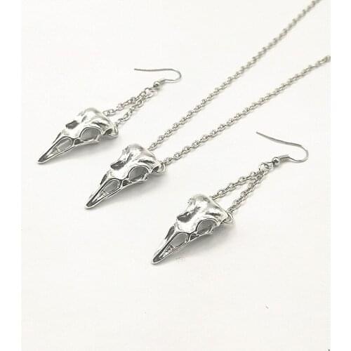 Retro Skull Bird Head Pendant Necklace, Skull bird head Earring Gothic Dark Style Jewelry Accessories Men Women Gifts