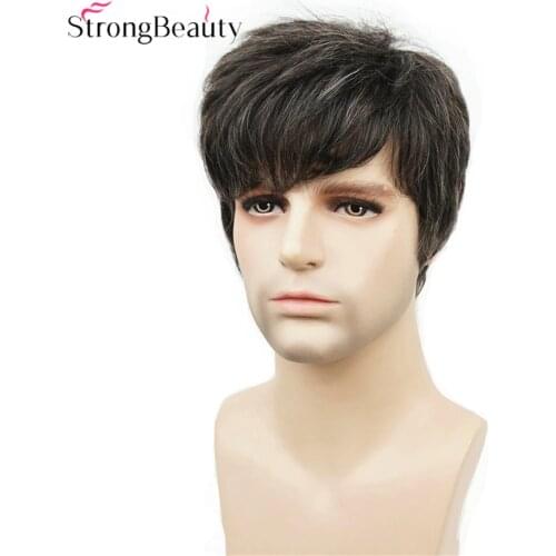 Strong Beauty Synthetic Short Men Wigs Natural Body Wave Heat Resistant Capless Wig