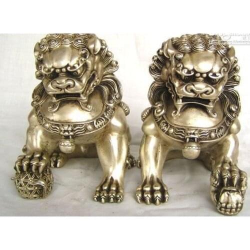 Size:17cm*15cm*10cm Antique old Tibetan Silver grand silver lion Decorated Material Old Decoration real Brassroom Art