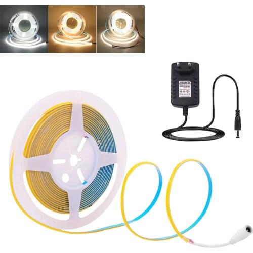 5m/Lot COB LED Strip DC 12V 24V Width 5mm 384 LEDs White /Natural White/ Warm White Flexible Tape Ribbon COB LED Lights