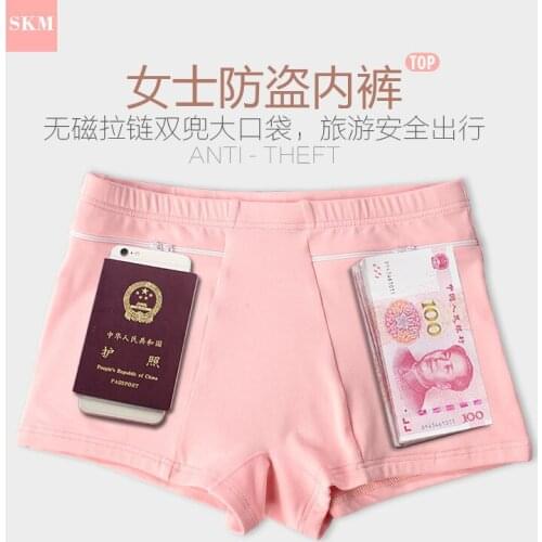 Large size boxer briefs for women, pure cotton, anti-theft zip pocket breathable, student anti-running shorts for the elderly