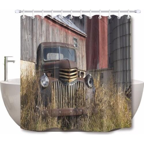 Vintage Retro Car In The Grass Behind The House Shower Curtains Bathroom Curtain Waterproof Polyester Fabric for Bathtub Decor