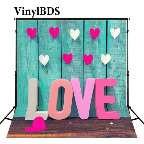 VinylBDS Vintage Wooden Wedding Background Pink Valentines Day Newborn Backdrop Lovely Children Backdrops for Photo Studio