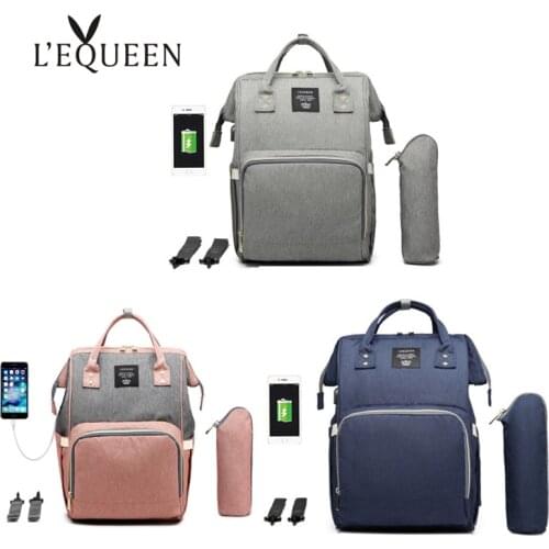LEQUEEN USB Waterproof Diaper Bag Backpack Baby Bags Nursing Care Maternity Bag USB Diaper Organizer Mummy Bag Backpack for Mom