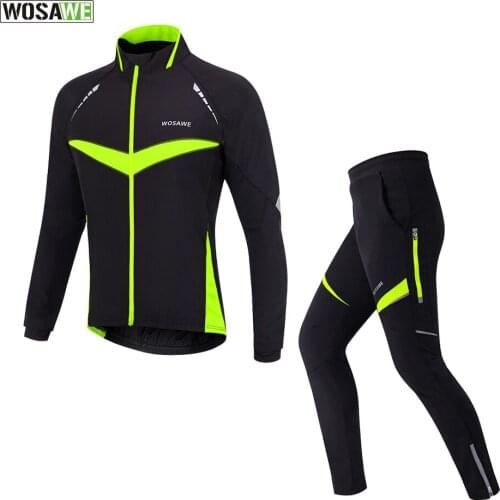 WOSAWE Winter Fleece Cycling Jacket Sets Bicycle Thermal Jacket Men Bike Trousers ropa ciclismo Winter Cycling Clothing