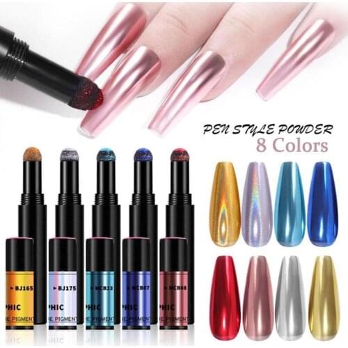 Mirror Chrome Nail Powder Pigment Dust Metallic Nails Art Decoration Cushion Nail Glitter Pen Stick With Sponge