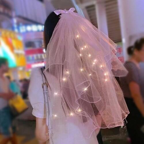 New double-layer bowknot color lights net yarn photo female hairpin beautiful light-emitting veil
