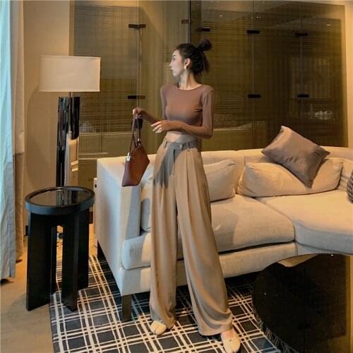 YAMDI high waist women pant female spring autumn 2020 wide-leg long flare pants woman elegant solid chic maxi trouser pantalon