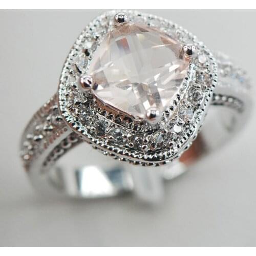 Morganite White Crystal ZirconWomen 925 Sterling Silver Ring F902 Size 5 6 7 8 9