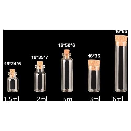 0.5ml 1ml 2ml 3ml 5ml 10ml 15ml 20ml 30ml 50ml 100ml clear pendant Wishing bottle glass Vial with cork stopper