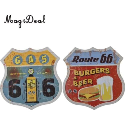 2Pcs Shabby Chic Shield Shape Retro Metal Tin Sign US Highway Plaque Posters Art Plaque Motel Garage Cafe Plate Wall Art Decor